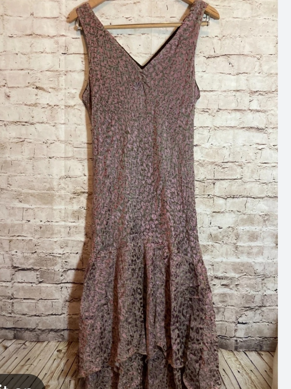 Sleeveless V-Neck brown  Ruffle Hem Dress